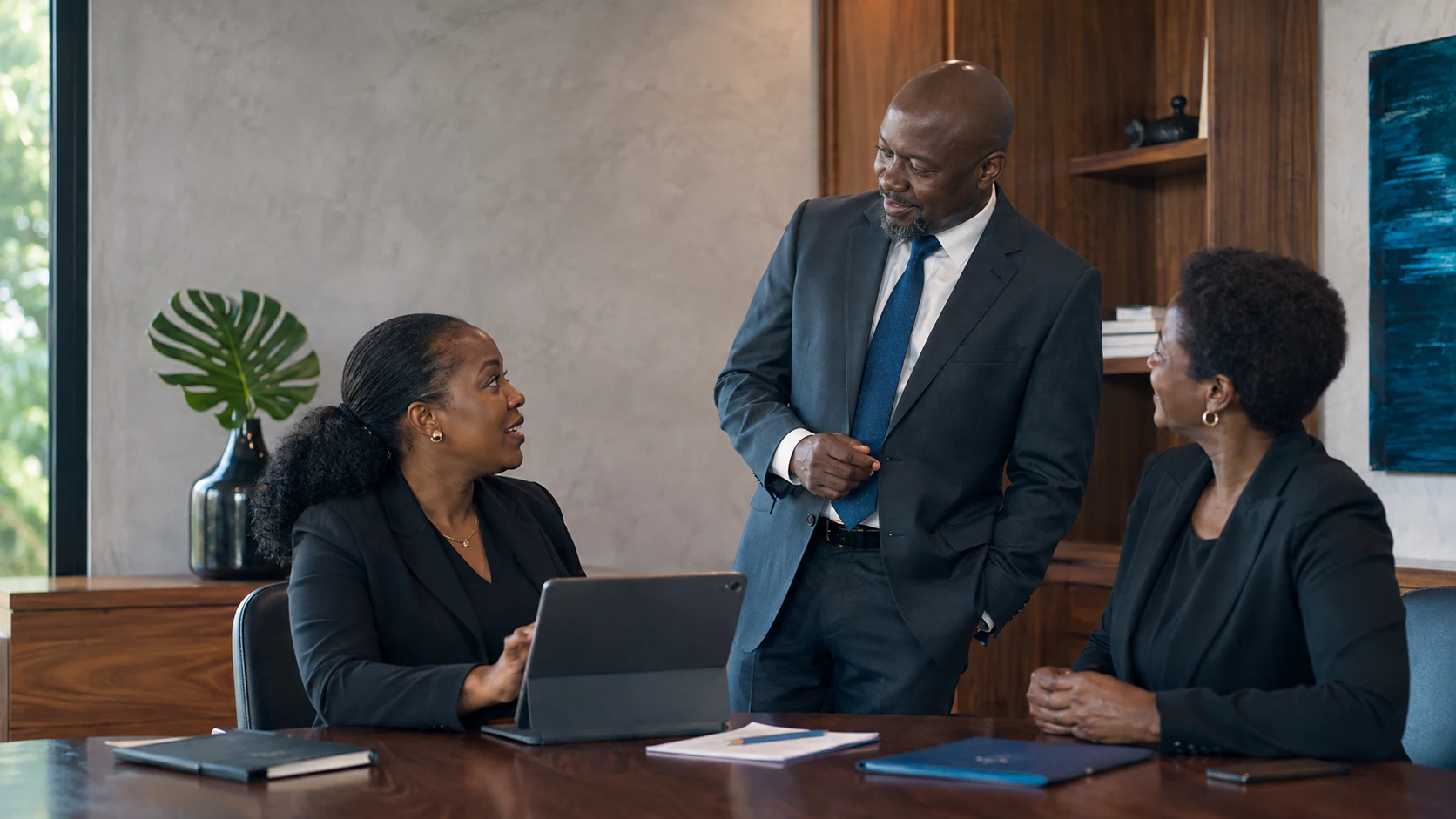 Radiant advisor discussing business solutions with a client
